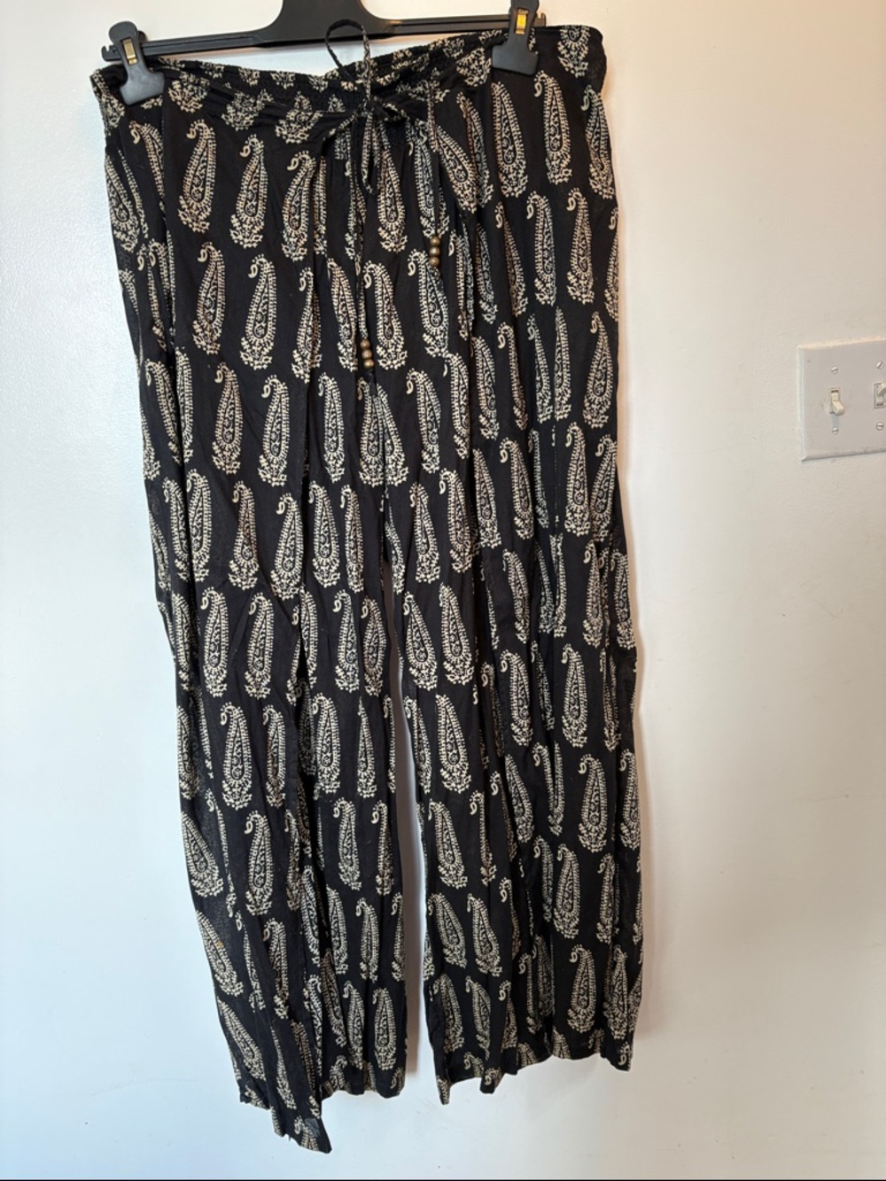Ralph Lauren Black and Cream Paisley Wide-Leg Pants